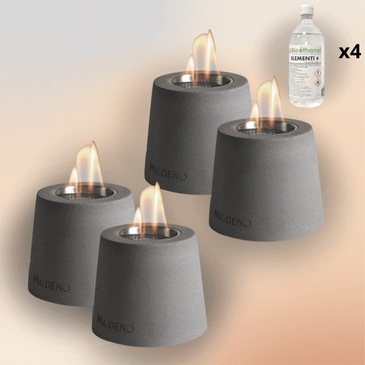 JUEGO DE 4 CHIMENEAS DE MESA + 4 BIOETANOL 